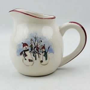 Royal Seasons Snowmen Creamer Pitcher Red Band Stoneware‎